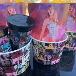 Taylor Swift Heiress Tour Memorabilia (3) Popcorn Buckets (2) Cups & (3) 8.5Pics